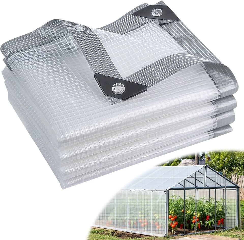 16 Mil Clear Plastic Tarps Heavy Duty Waterproof 16x20 FT,Green House Plastic Covering Sheeting,UV Resistant Greenhouse Cover Clear Tarp with Grommets for Garden,Farms,Nursery,Chicken Coop Winter Wrap