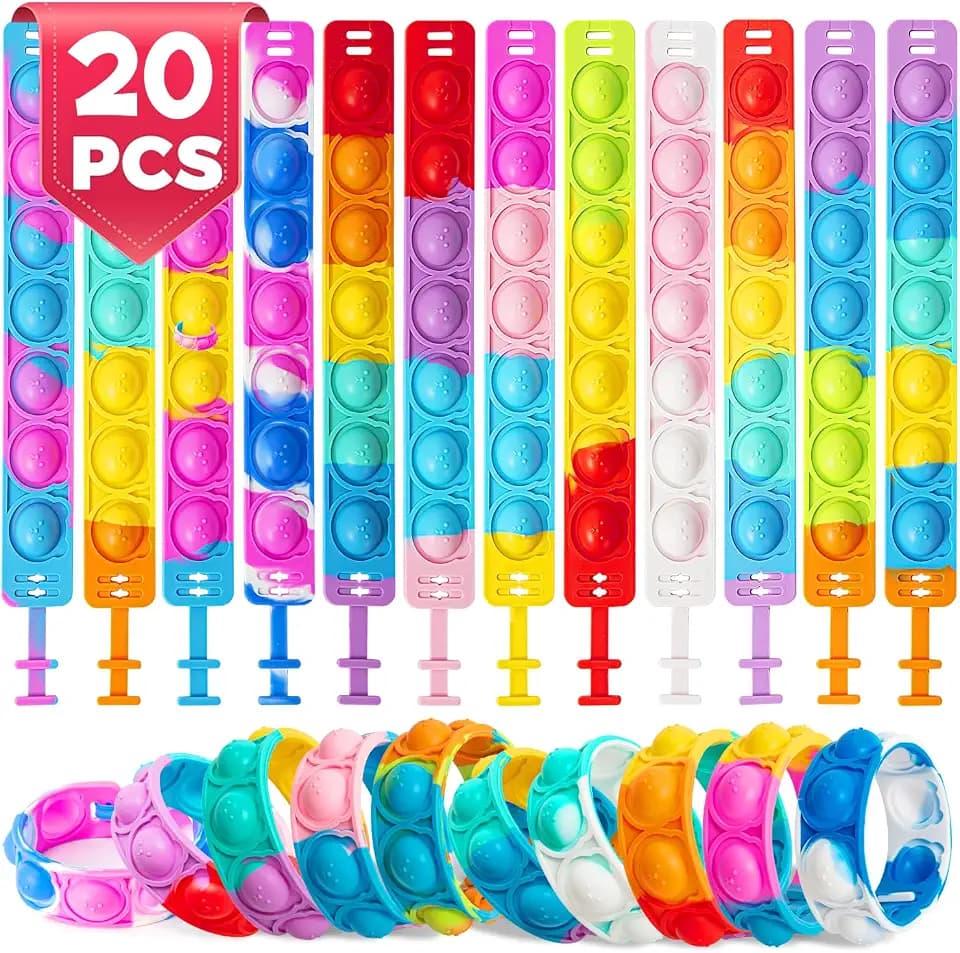 20 Stück Pop it Armbänder für Kinder Set, Anti Stress Silikonarmband, Schultüte Füllung Geschenke zur Einschulung, Mitgebsel Kindergeburtstag Kinder Party Gadgets, Armband Mädchen in Regenbogenfarben