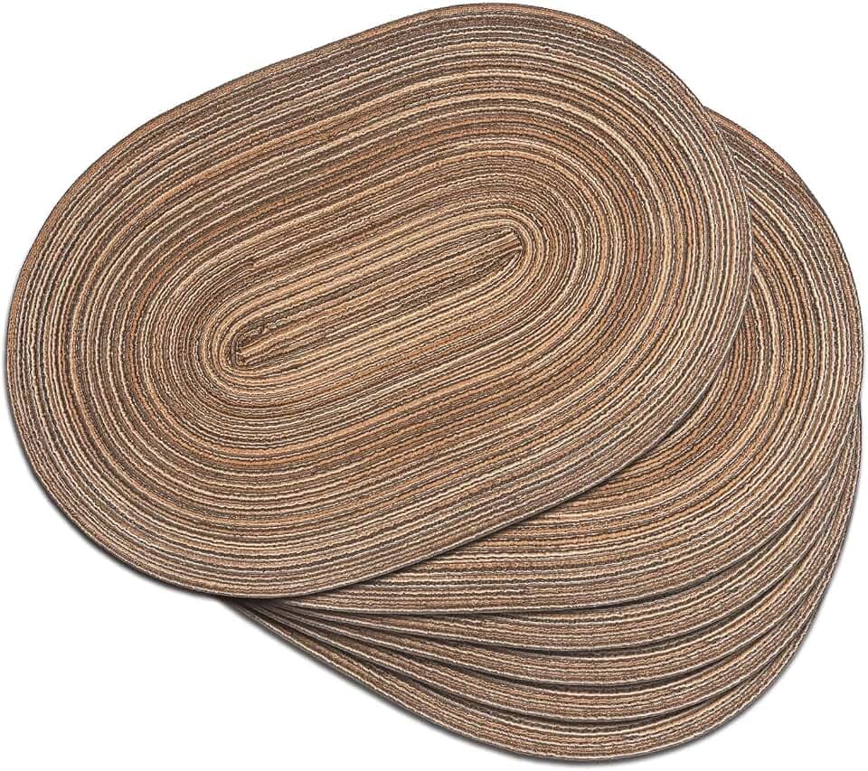 Ovale geflochtene Platzsets, 30,5 x 45,7 cm, runde Tischsets für Esstische, natürlich gewebt, hitzebeständig, 6 Stück (ovales Braun)