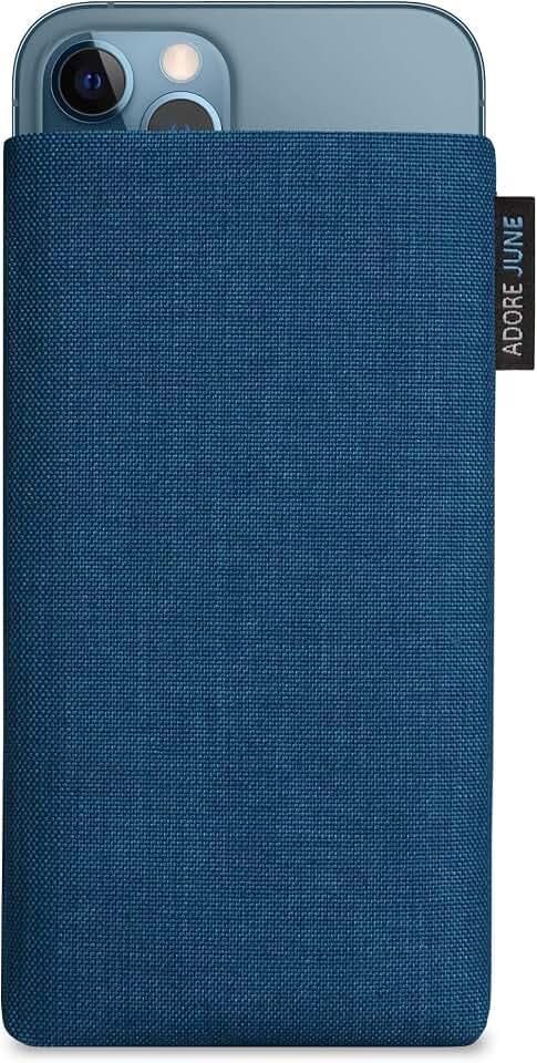 Adore June Classic Ozean-Blau Tasche kompatibel mit iPhone 13 Pro Max/iPhone 12 Pro Max Handytasche aus widerstandsfähigem Cordura Stoff mit Display Reinigungs-Effekt, Made in Europe