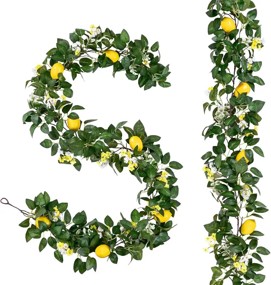 U'Artlines 2Pcs Total 12 Ft Artificial Lemon Garland with Greenery