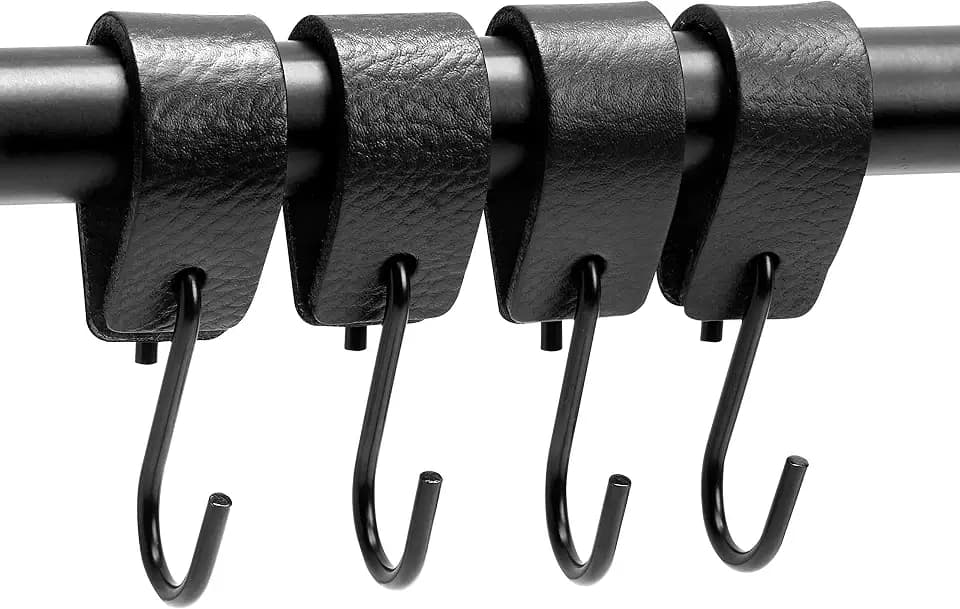 Brute Strength S-Haken mit Lederschlaufe – Schwarz – 4 Stück – Kleiderhaken