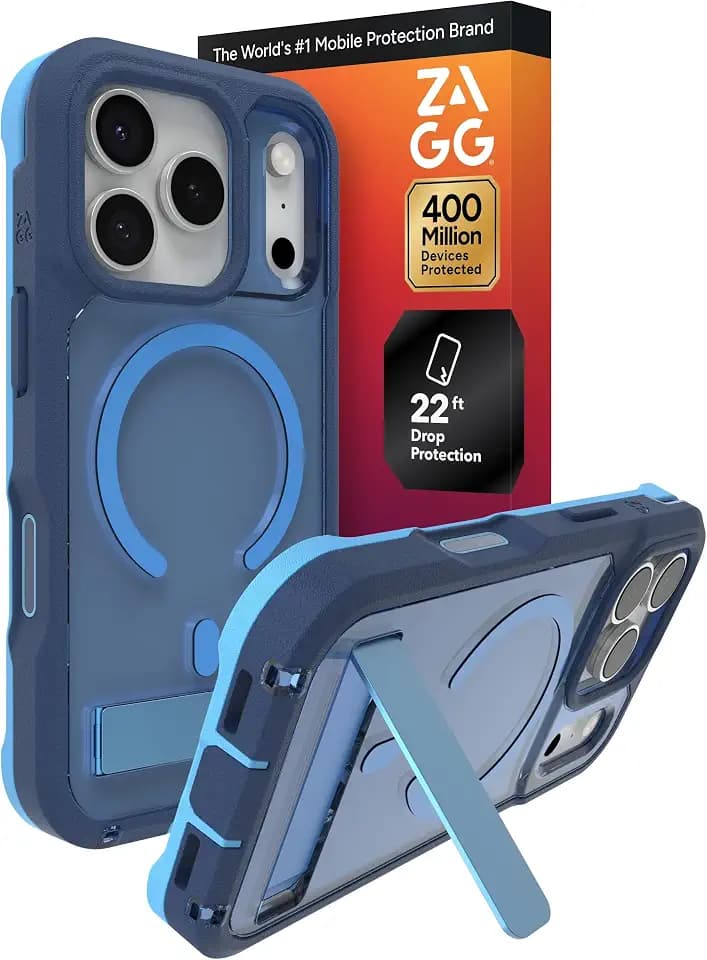 ZAGG Rainier Case with Kickstand for iPhone 17 Pro, Blue Cobalt Horizon