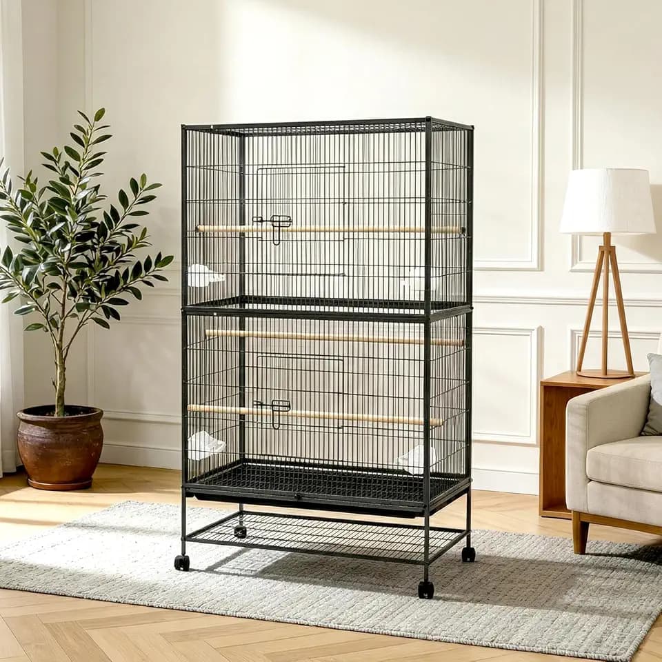 GarveeHome 60" H Large Bird Cage, Bird Cage with Rolling Storage Stands, Feed Bowls, Wide Tall Parakeet Cage for Parrots, Conures, Cockatiel, Cockatoo