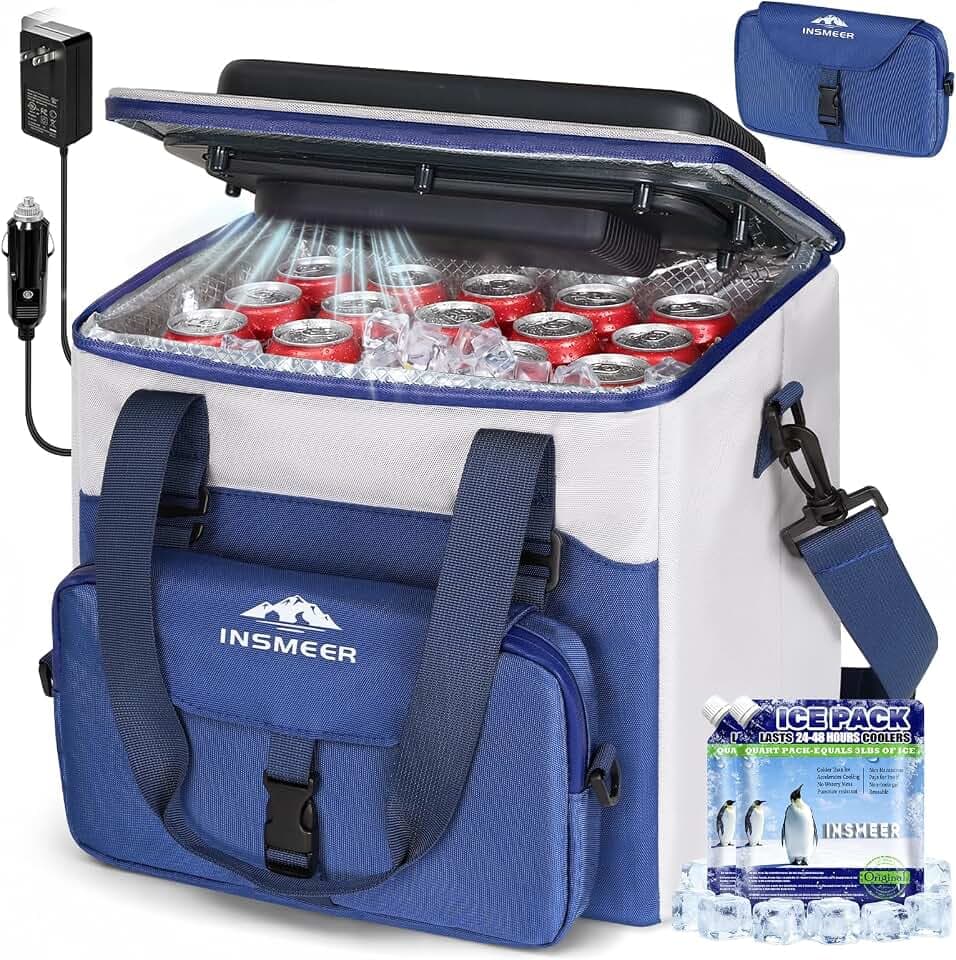 INSMEER 20L Electric Cooler/Warmer for Car, 110V/12V Coolers with Ice Pack
