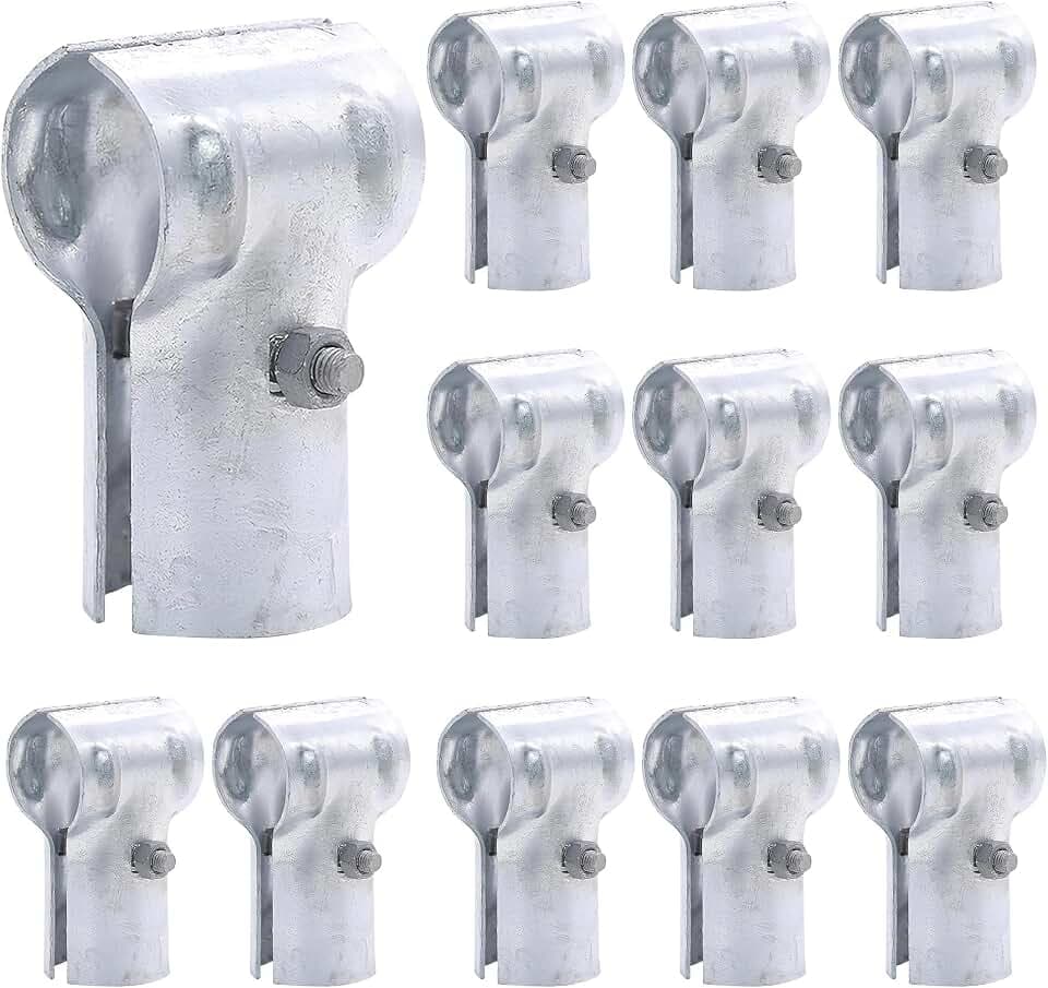 KINNAN 12 PCS 1-5/8" End Rail T Clamps for Chain Link Fence, Galvanized Steel Panel T Connector for 1-5/8" OD Pipe, Bolts & Nuts Included (12 Pcs)