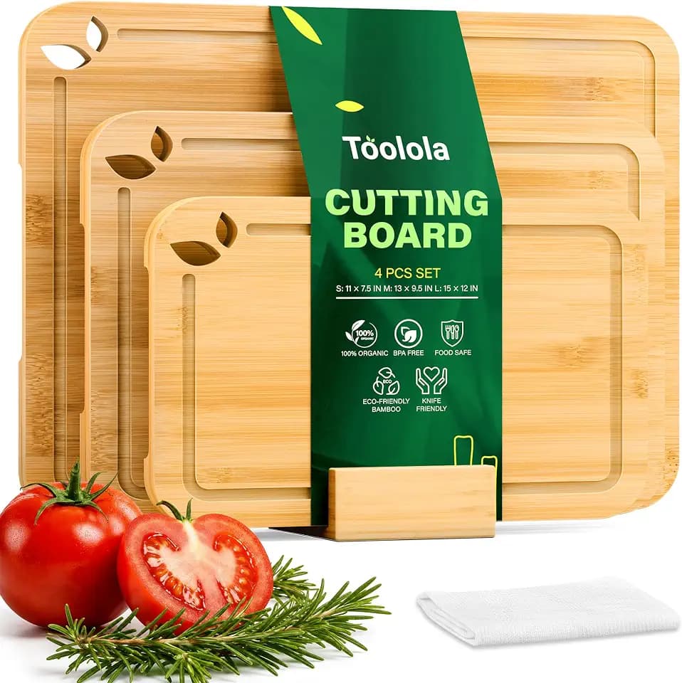 Bamboo Cutting Boards for Kitchen, Wooden Cutting Boards Set with Holder