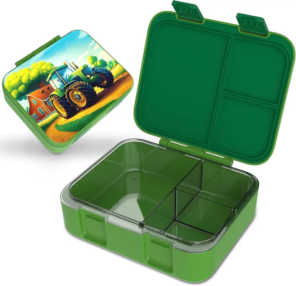 Jarlson® Brotdose Kinder mit Fächern MILI [AUSLAUFSICHER] - Bento Lunchbox für Schule, Kita & Kindergarten - Frühstücksbox mit Trennfächern - Jausenbox für Jungen & Mädchen - Vesperbox (Traktor Grün)