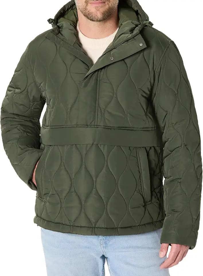 Amazon Essentials Mens Anorak Hooded Quarter-Zip Puffer Coat