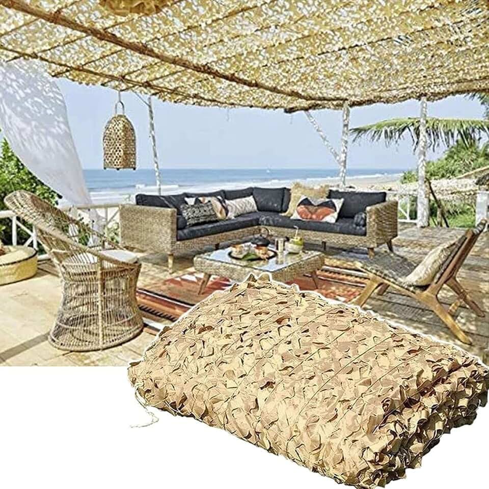 Tarnnetz Beige, Sonnenschutz Camouflage Netz, Sonnensegel, Verwendet Für Dekoration, Jagd, Camping, Terrassen, Partydekoration(Size:2X6M/6.6X19.7FT)