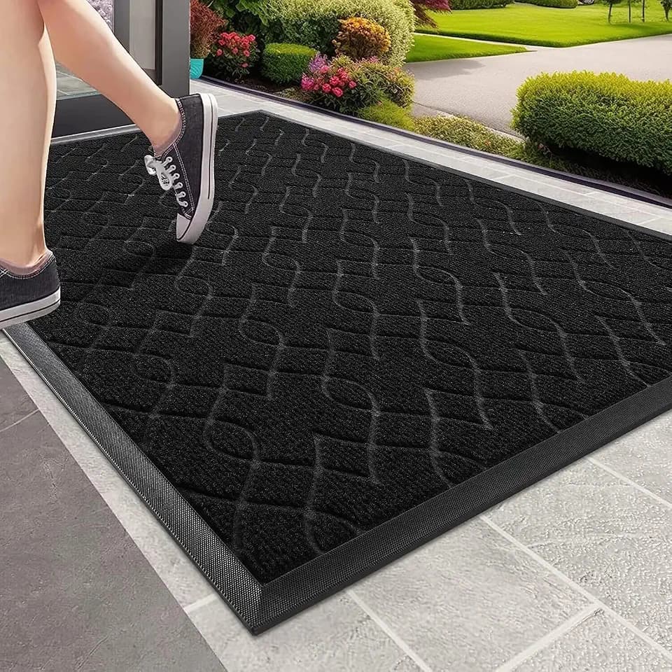 Yimobra Fussmatte Aussen, Waschbar Wetterfest, 120 x 81 cm, Robuste und Wasserabsorbierende, Schmutzresistente Fußmatten, Mit Rutschfester Rückseite Fußmatte Gummi, Schwarz