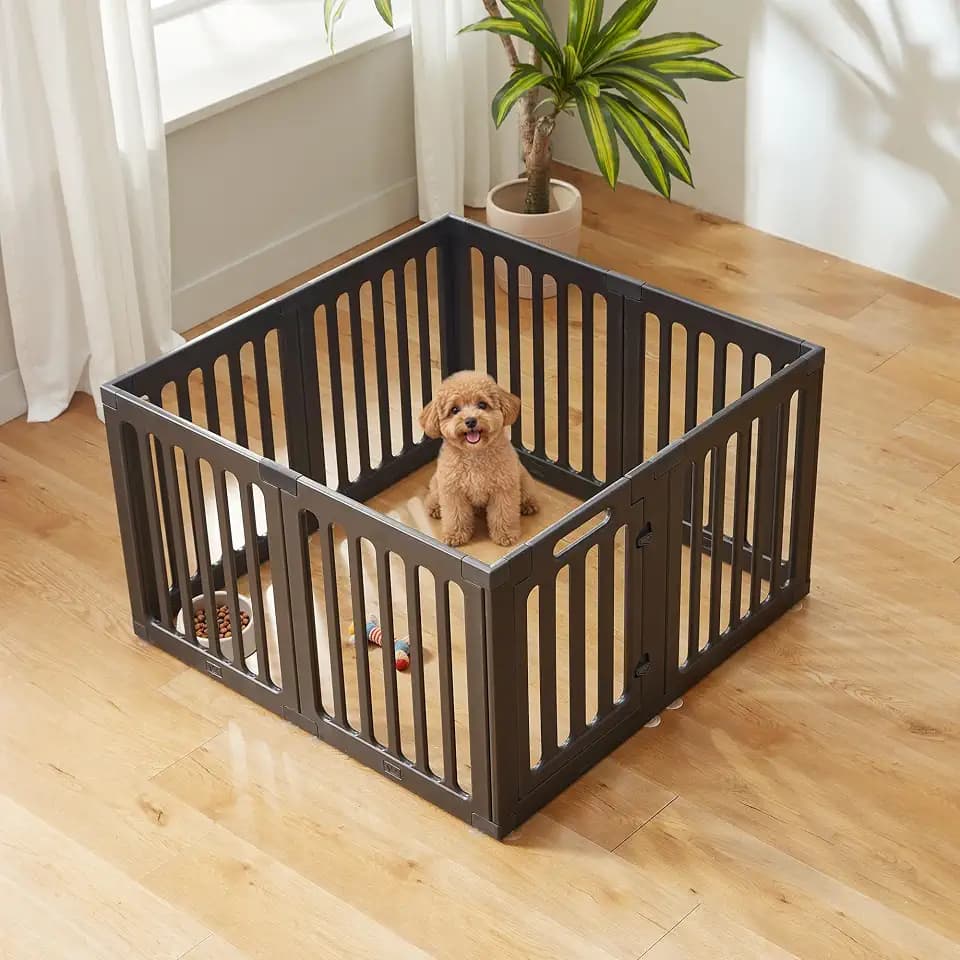 Cozy-Picket Dog Playpen Indoor Deco Pen, 24" H, Black, 8 Panels