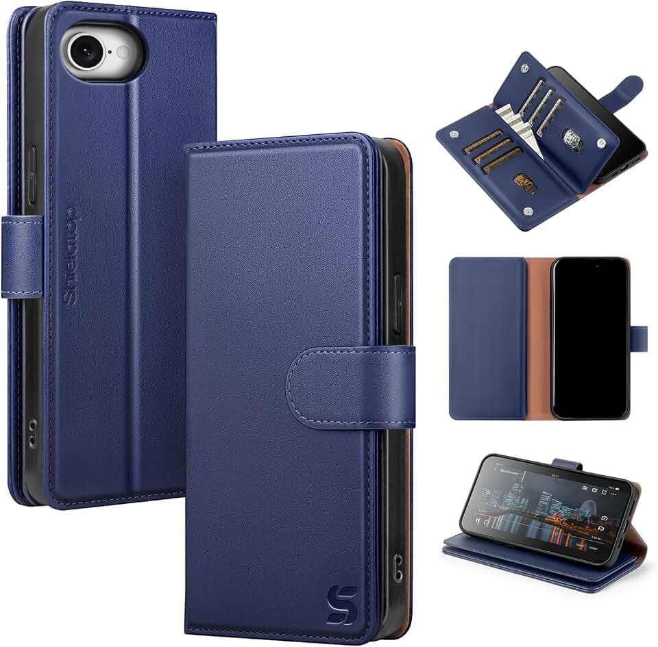 Shieldtop for iPhone 17e / 16e Wallet Case with Card Holder,Dark Blue