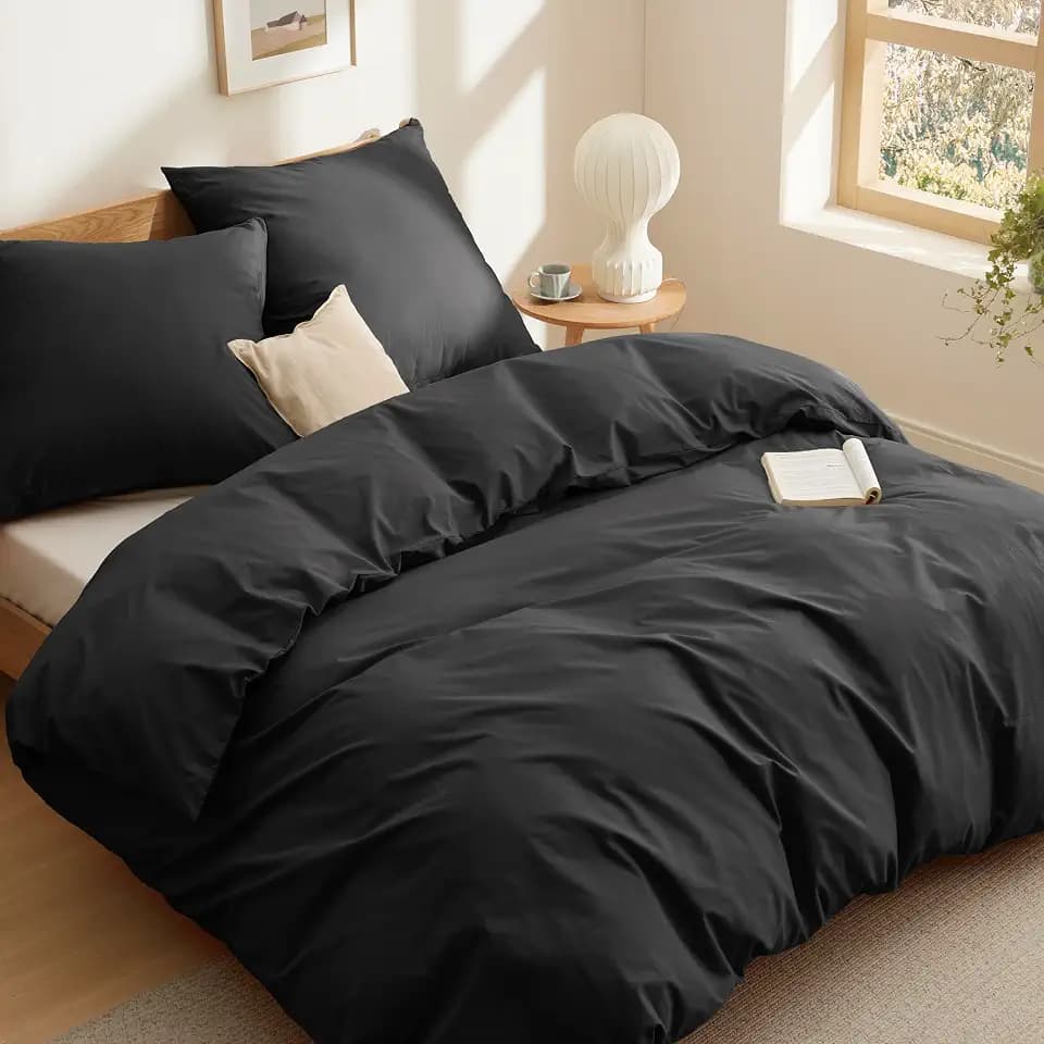 BEDSURE Bettwäsche 155x220 Baumwolle 3tlg. - Schwarz Set 2x80x80 Kissen