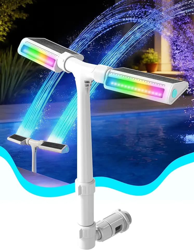 Solar Pool Fountain with Lights for Above & Inground Pools, White