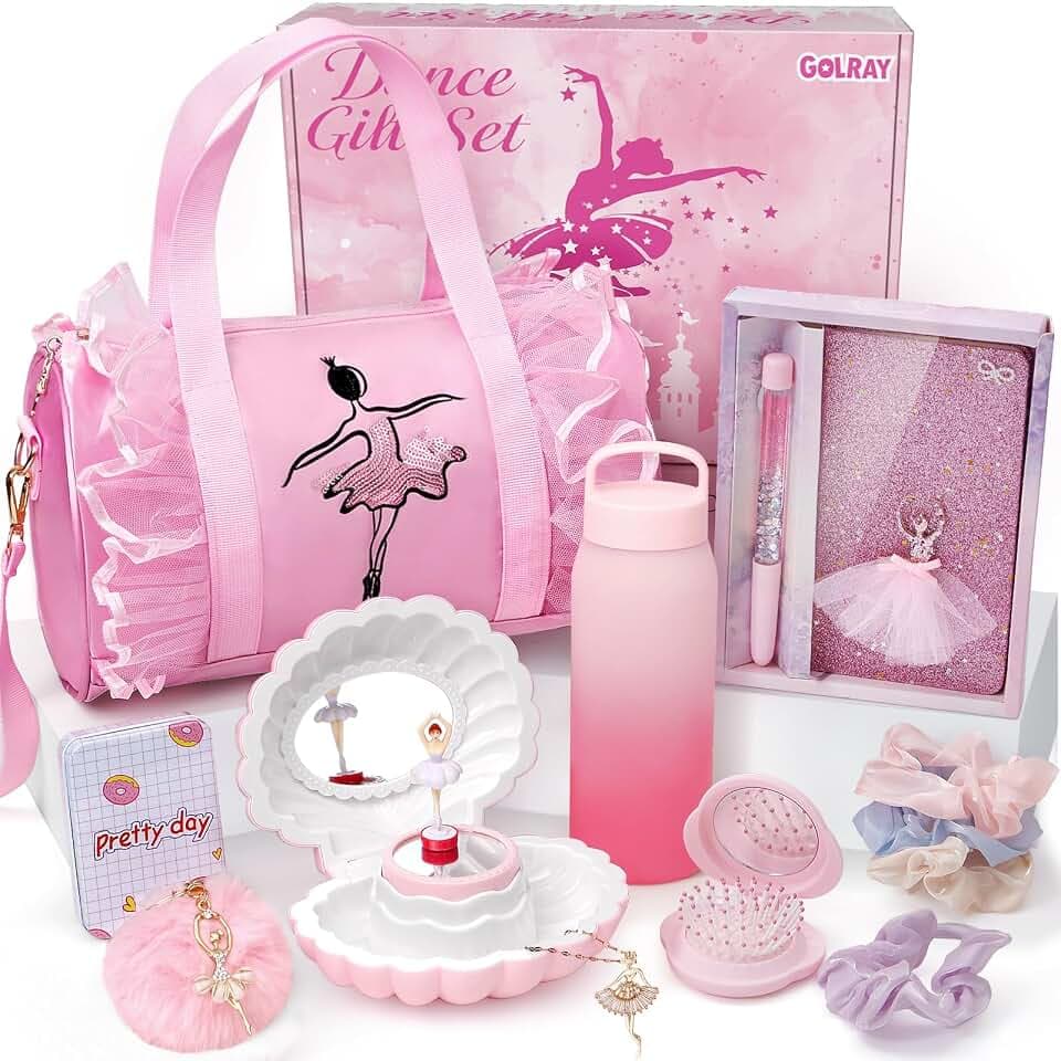Toyssa Ballett Geschenk für Mädchen 5-12 Jahre: Sporttasche, Spieluhr, Wasserflasche, Glitzer Notizbuch, Halskette - Geburtstag Geschenke ab 5 Jahren