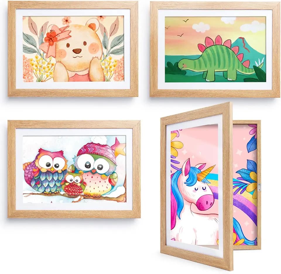 Kromapolis 4 Stück Bilderrahmen für Kinderzeichnungen A4 umweltfreundliches MDF-Material, A4 Kinderkunst Fotocollage Rahmen Hölzerne Farbe