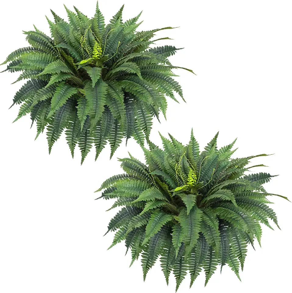 43" Fake Ferns, Realistic Large Artificial Bush Plants, 2 Artificial Boston Ferns with 60 Fronds for Outdoors Planter Indoor Home Garden Porch Decor