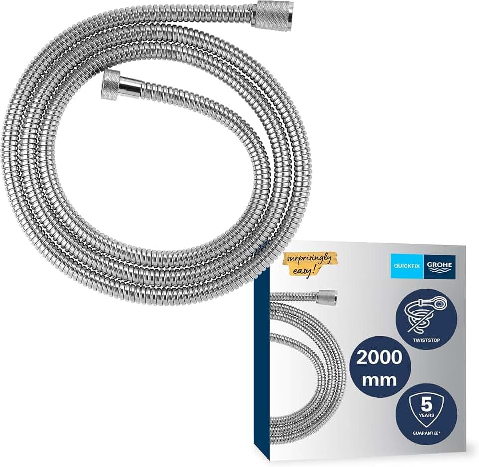 GROHE Vitalioflex, Duschschlauch aus Metall 2,00m (flexibler knickfester Brauseschlauch für die Dusche, druckbeständig, universaler Anschluss, keine Dichtungsringe notwendig), chrom, 22103000