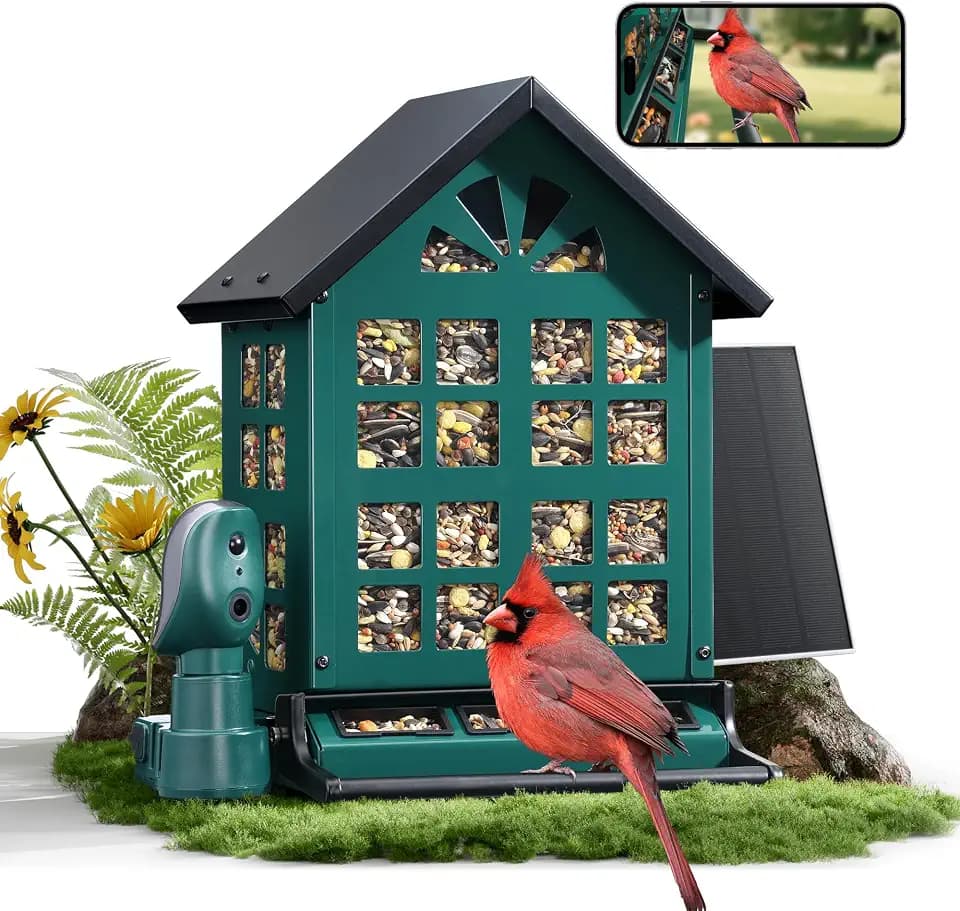 TT Nature 2K Smart Bird Feeder with Camera, Metal Squirrel-Proof Feeder with Solar Power, AI Recognition, Instant Alerts & Cloud Storage – Ideal Outdoor Gift for Bird Lovers