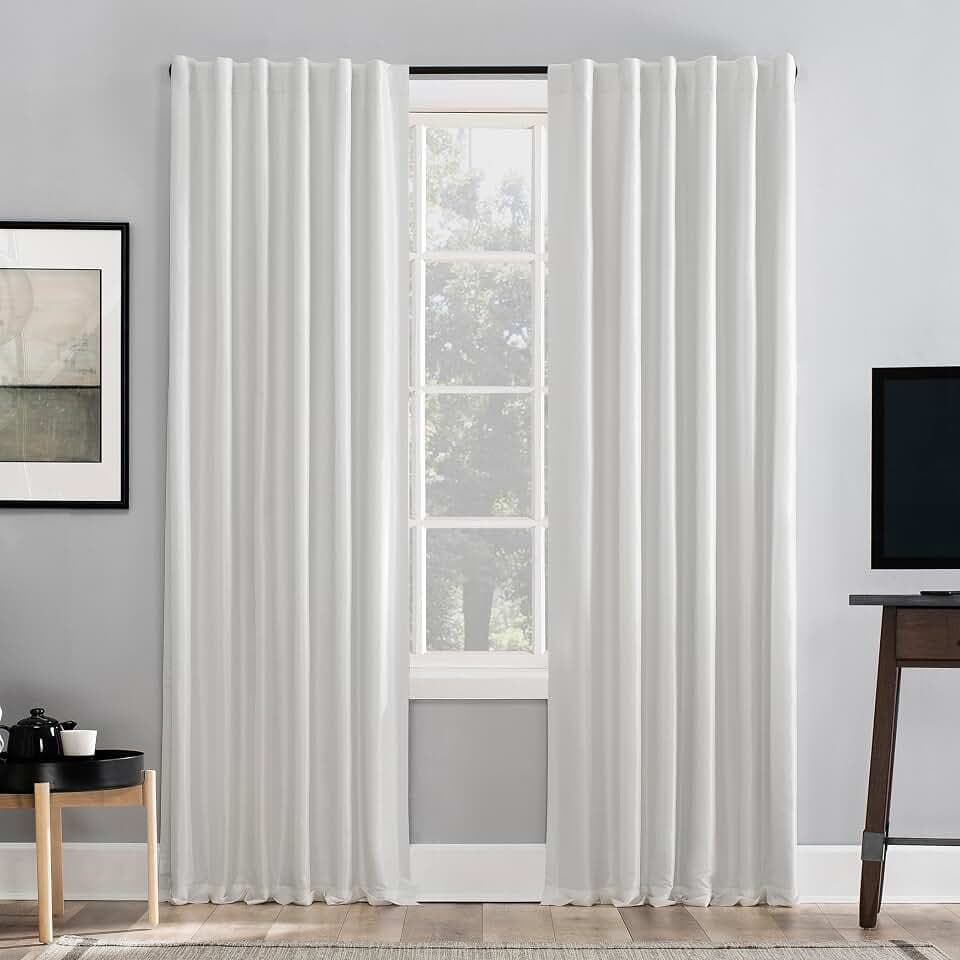 Sun Zero Greyson Faux Dupioni Silk Thermal Extreme Total Blackout Back Tab Curtain Panel, 50" x 84", Pearl White