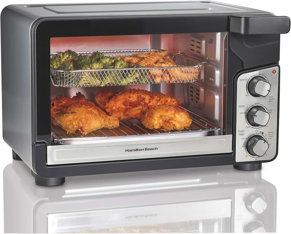 Hamilton Beach Easy View XL Toaster Oven with Sure-Crisp® Air Fry, 6 Slice Capacity, Black with Stainless Steel Accents, R31460 (Renewed)