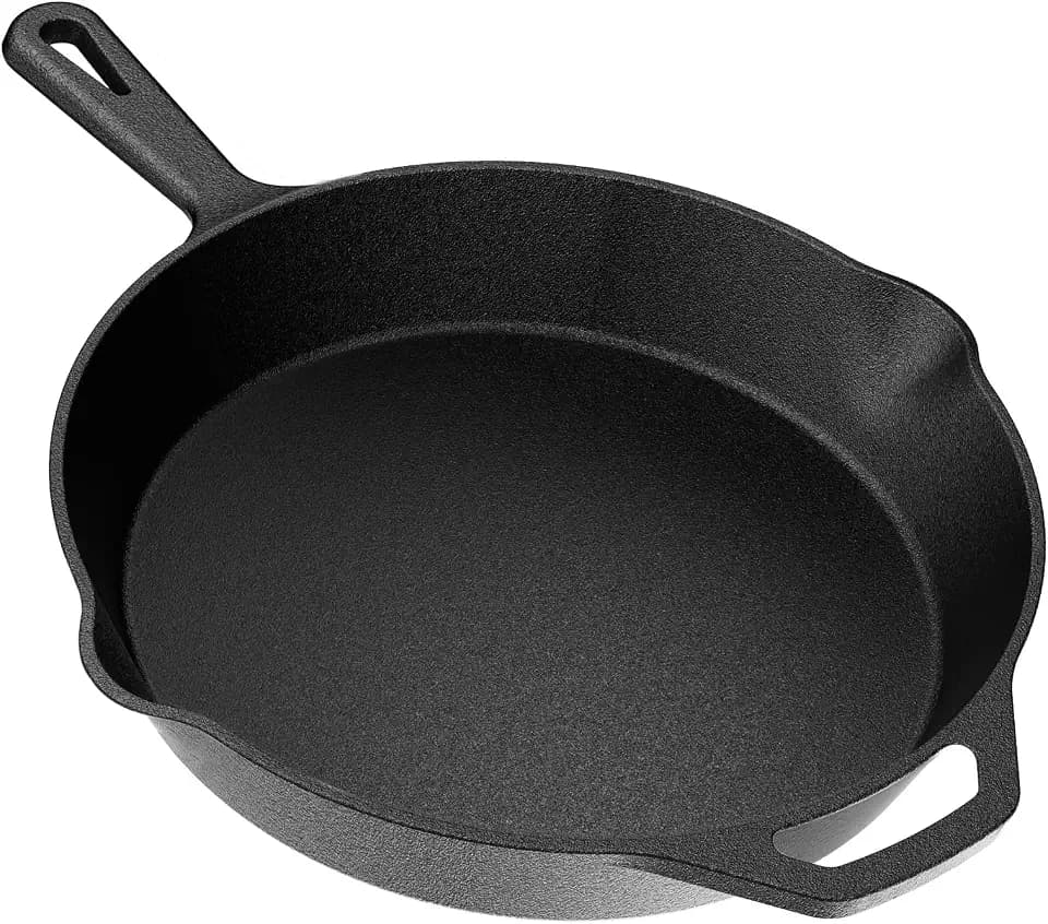 YASHE Gusseisenpfanne 26 CM, flache Bratpfanne für Steak und Fleisch, induktionsgeeignet, ofenfest, für Innen- und Außengebrauch