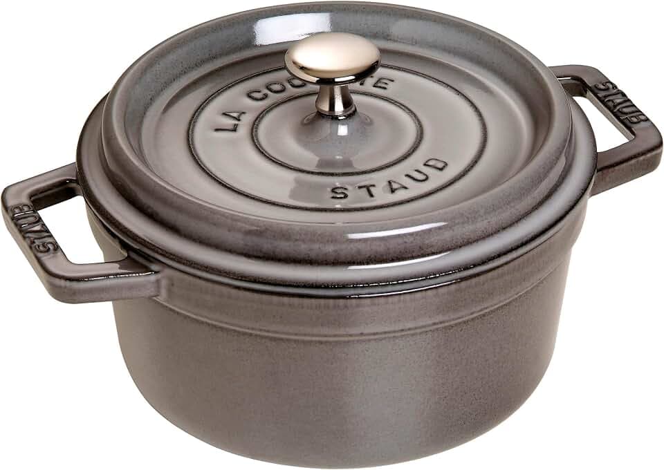 STAUB Cocotte, Gusseisen Bräter mit Deckel, 20 cm, 2,2 L, Rund, Alle Herdarten inkl Induktion, Made in France, Graphit-Grau