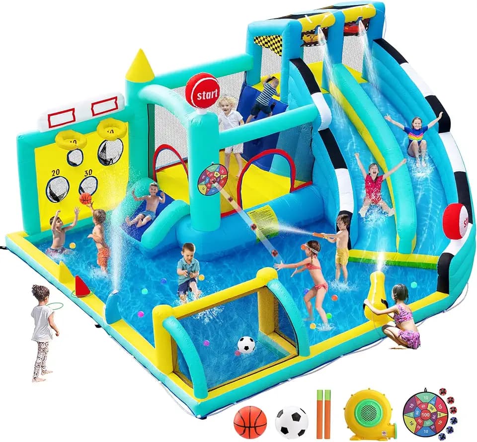 Hüpfburg XXL mit Wasserrutsche Gebläse Kinder Indoor Outdoor 470x400x220cm