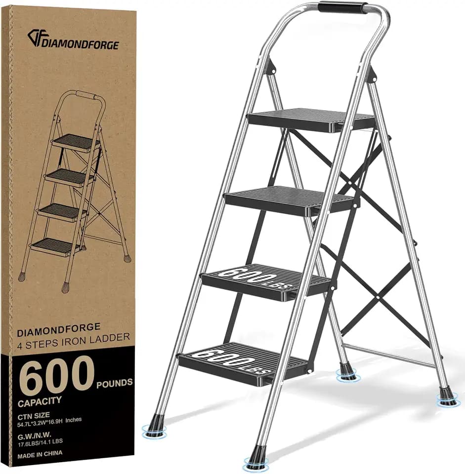 4 Step Ladder 600lbs Folding Step Stool Foldable for Home Adults Kitchen