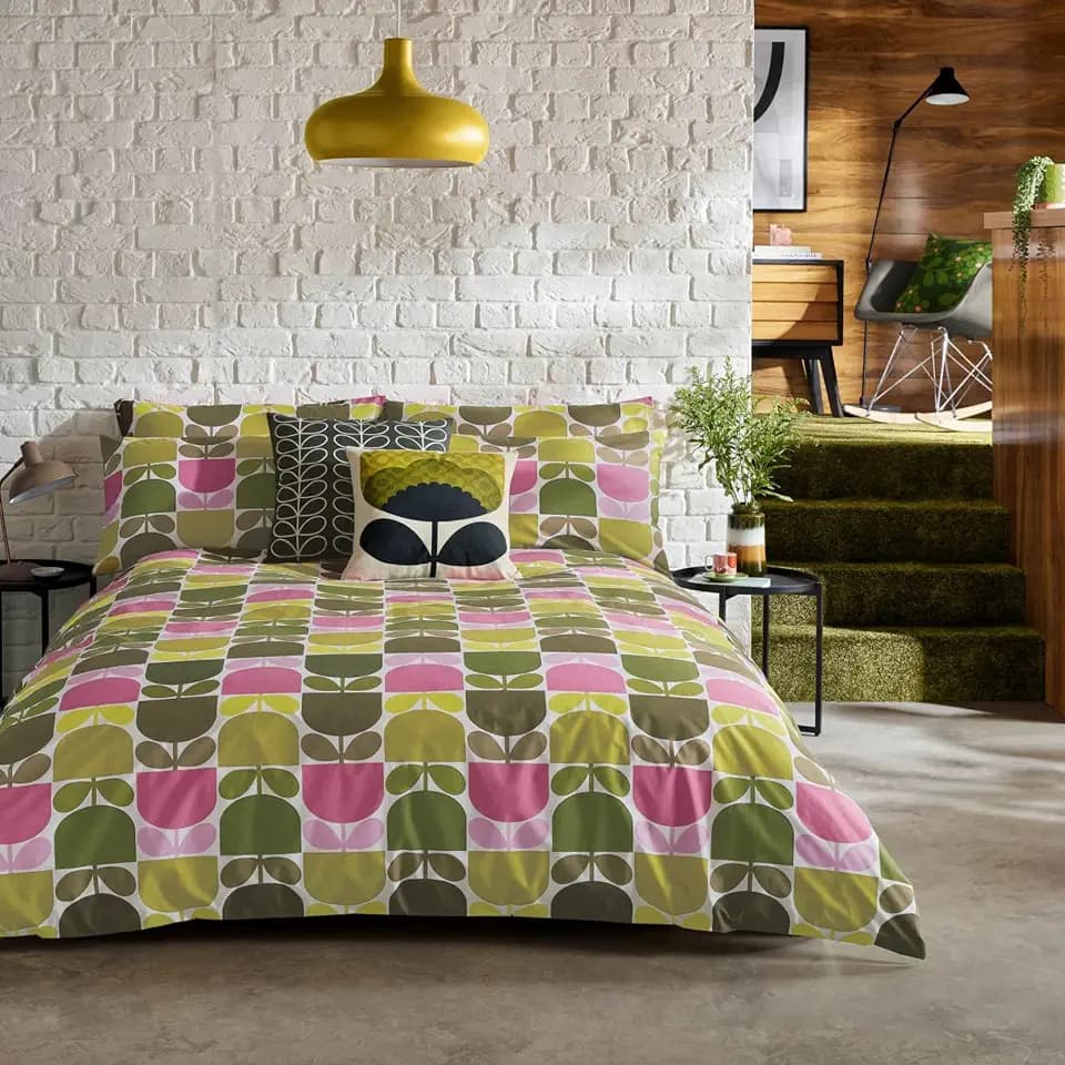 Orla Kiely Bettwäsche mit mehreren Blockstielen, Bettbezug und 2 Kissenbezügen, Kingsize-Bett: 230 x 220 cm
