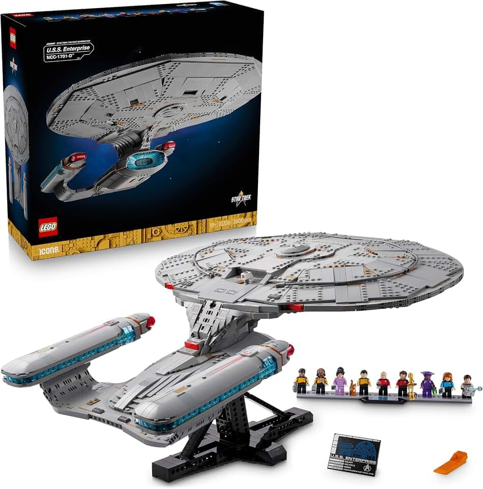 LEGO Icons Star Trek: U.S.S. Enterprise NCC-1701-D - Bauset für Erwachsene - 2 Shuttlepods, Trennfunktion & 9 Minifiguren mit Jean-Luc Picard & William Riker - Geschenk für Männer und Frauen - 10356