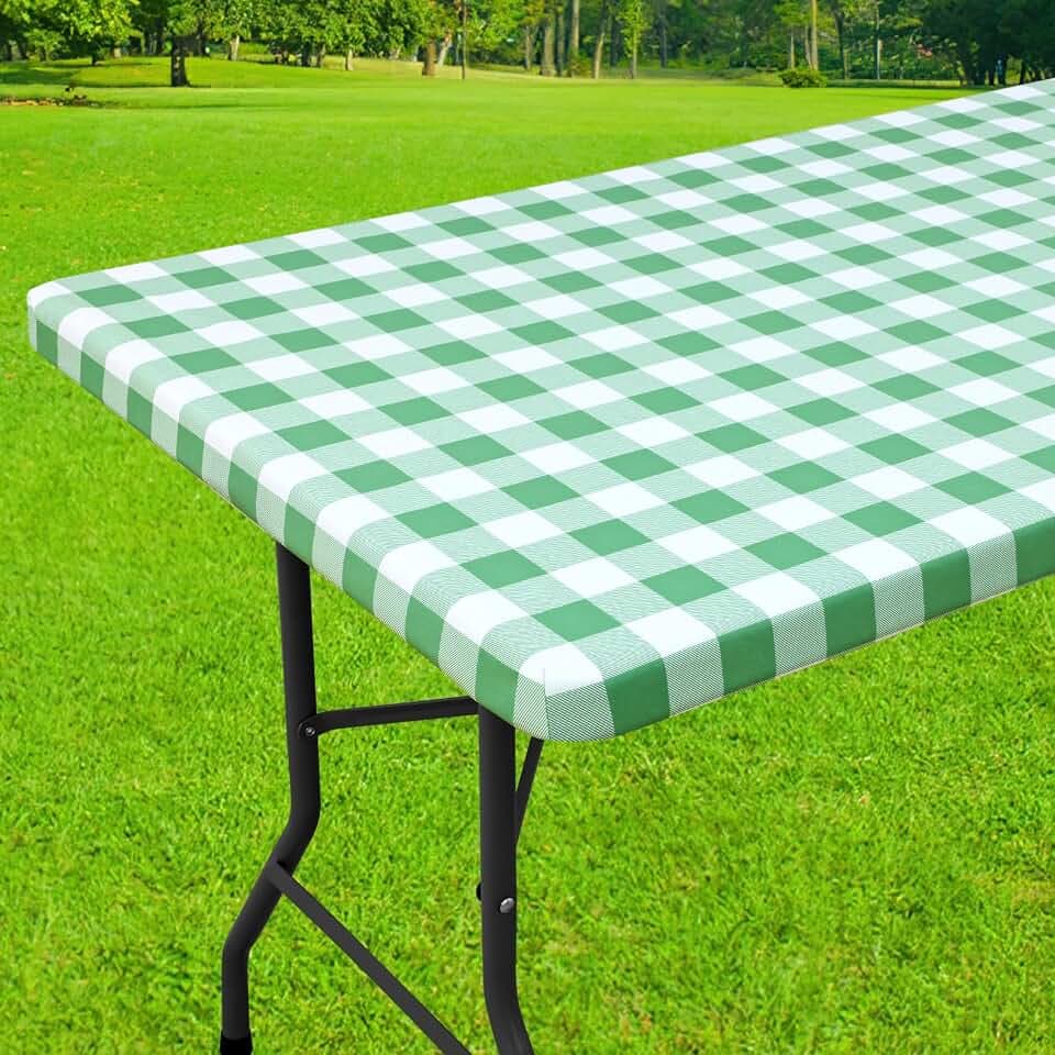 Smiry 6 Foot Picnic Table Cloth, Flannel Backed Fitted Vinyl tablecloths