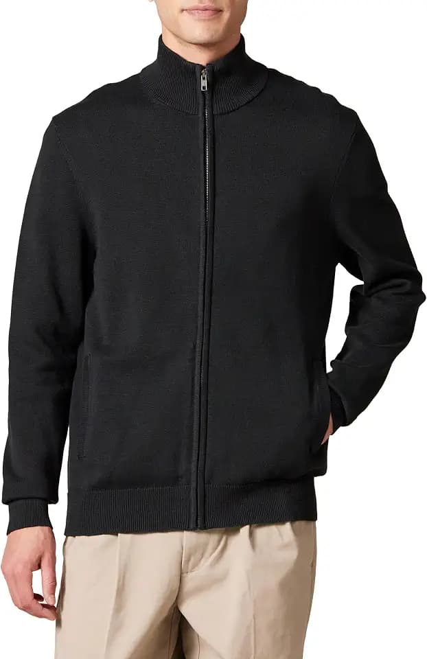 Amazon Essentials Men's Full-Zip Cotton Sweater, Ribbed Funnel Neck