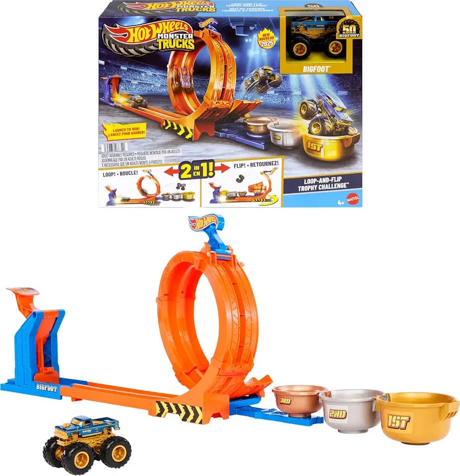 Hot Wheels Monster Trucks Loop-and-Flip Trophy Challenge Playset