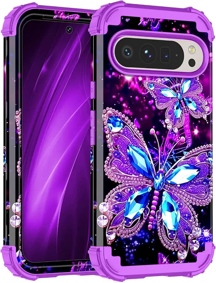Miqala for Google Pixel 9 Case/Pixel 9 Pro Case,Glow in The Dark Three Layer Heavy Duty Shockproof Full Body Protection Hard Plastic Bumper+Soft Silicone Case for Google Pixel 9/9 Pro,Dark
