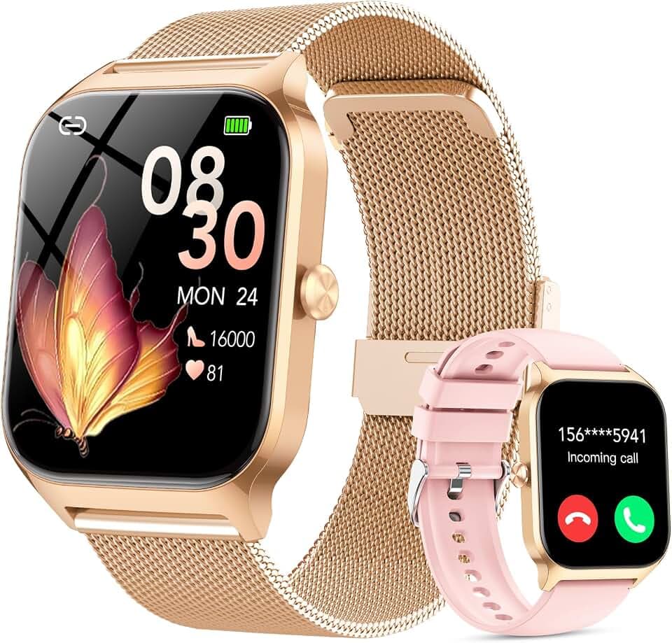 CASCHO Smartwatch Damen mit Telefonfunktion, 1.85" HD Uhren mit Herzfrequenz SpO2 Schlafmonitor Schrittzähler, IP68 Fitness Tracker, 120+ Sportmodi Fitnessuhr,