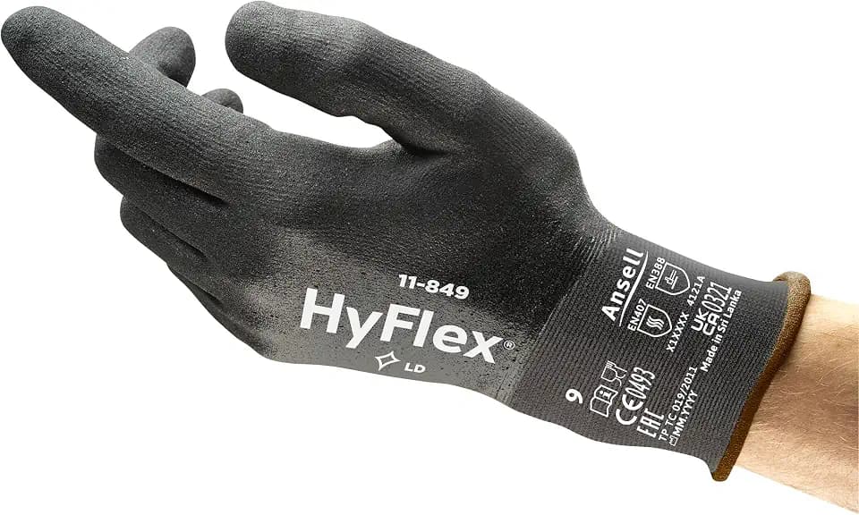 Ansell HyFlex 11-849 Arbeitshandschuhe, Vielseitig Einsetzbarer Abriebfester Industrie- und Mechanik-Handschuh, Montagehandschuhe Damen Herren, Schwarz, Größe L (1 Paar)