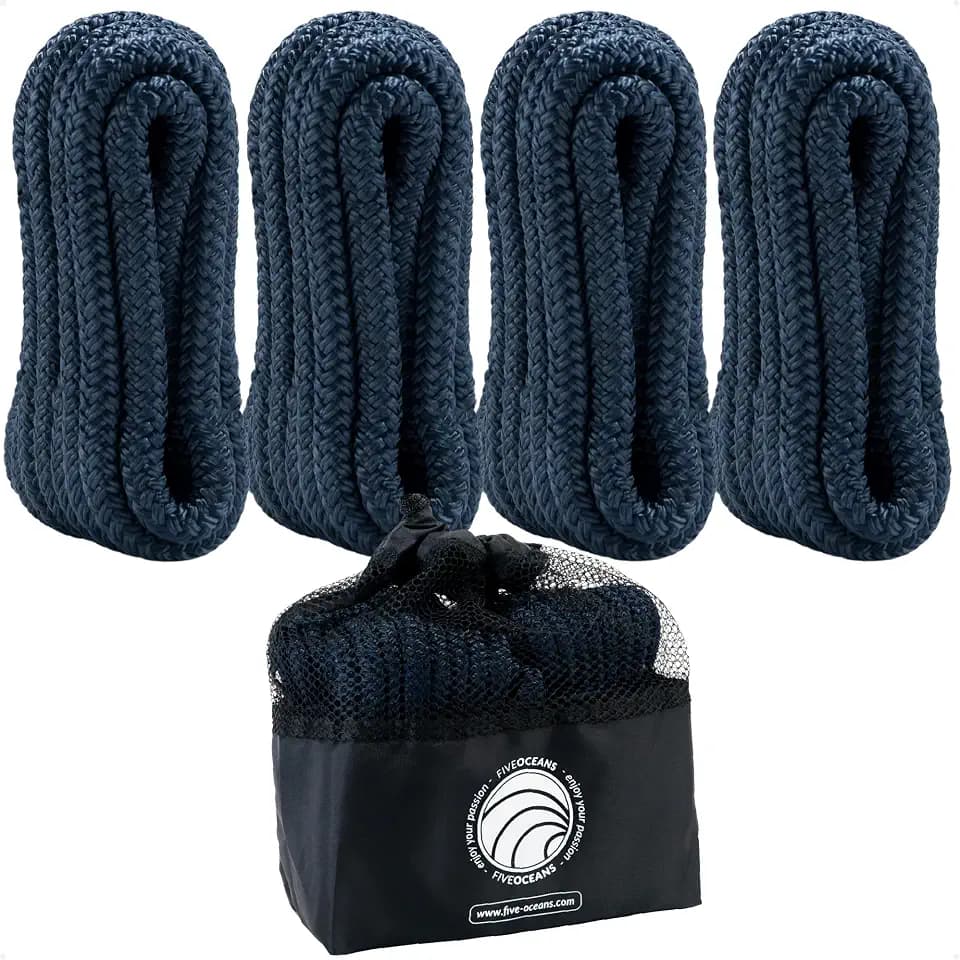 Five Oceans 4 x Bootsfenderleinen mit 12,7 cm Öse, Bootsseile zum Andocken mit Schlaufe, Marineblau, Premium-Nylon, doppelt geflochtenes Bootsseil – FO4699
