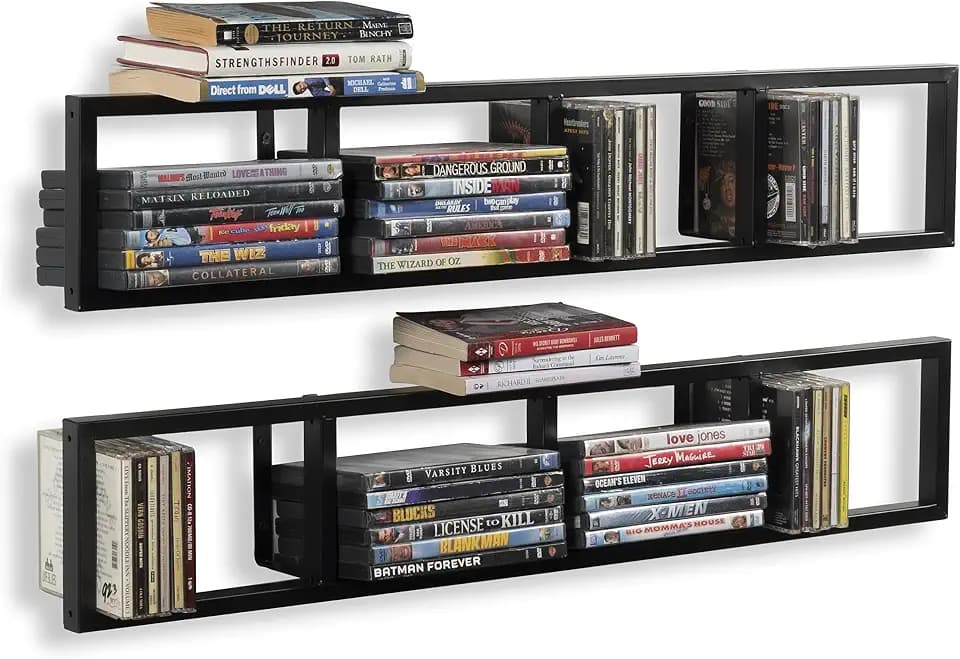 You Have Space Wall Mount 34 Inch Media Storage Rack CD DVD Organizer Metal Floating Shelf Set of 2 Black