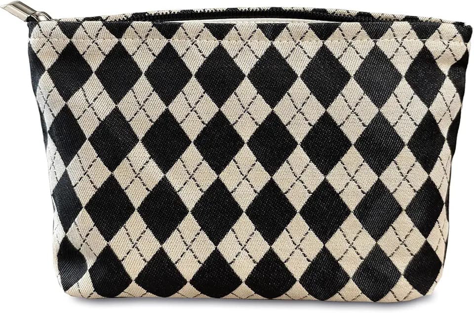 STARDW Checkered Makeup Bag Cosmetic Travel Bag, Toiletry Bag for Women