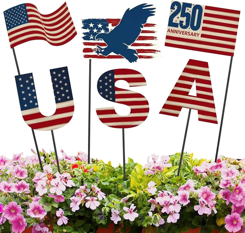 Pickmesh 6 Pcs 4th of July Outdoor Decor Metal Yard Signs 12 Inch USA Eagle