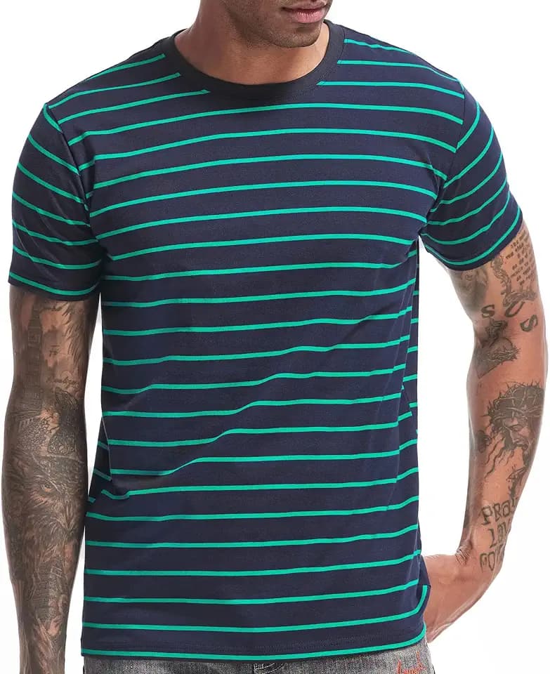 VEIISAR Gestreiftes Herren T-Shirt aus 95% Baumwolle & 5% Elasthan – Bequemes & elastisches T-Shirt – Casual Freizeit-Shirt