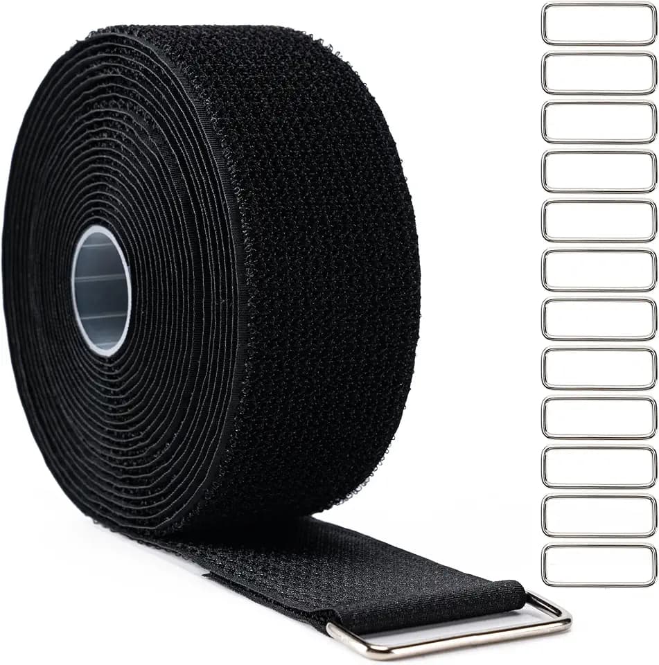 2" x16Ft Hook and Loop Straps with 12 Metal Buckles，Black