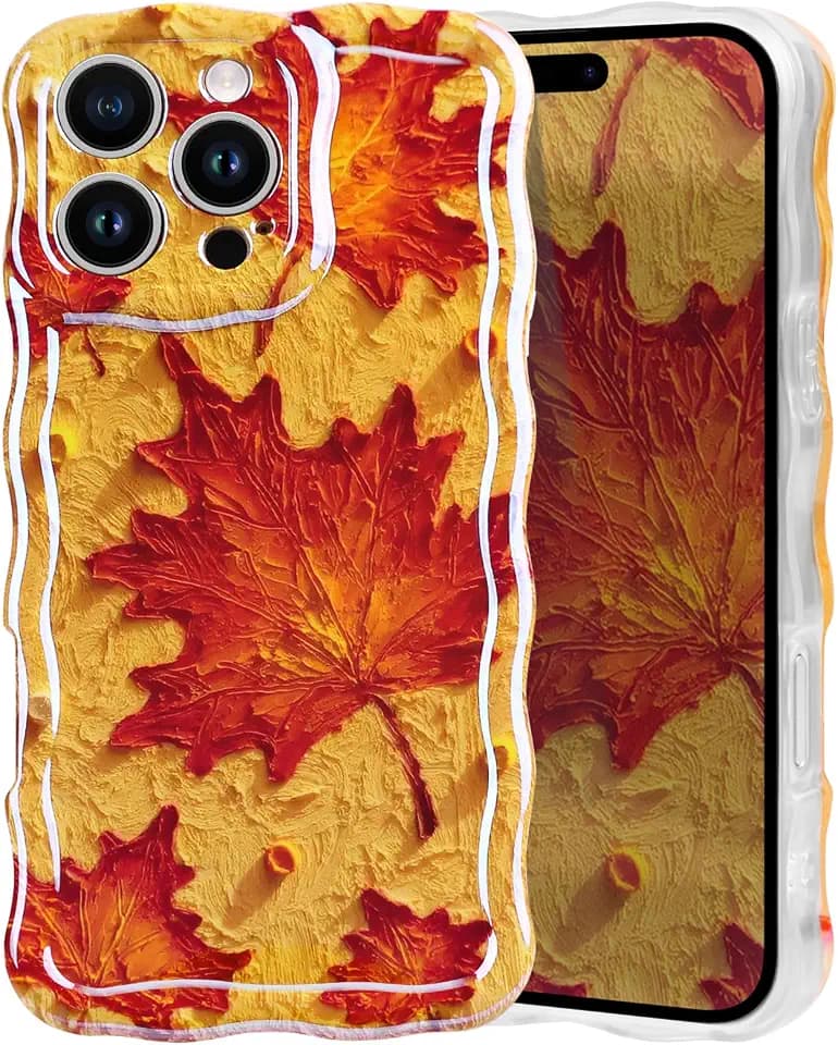 Lovmooful for iPhone 16 Pro Case Cute Oil Leaves Wave-Red Leaf