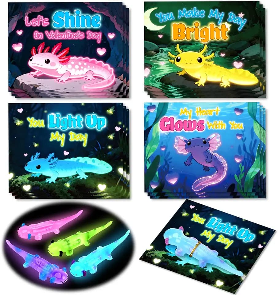 AuroTops Valentines Day Gifts for Kids,24 Pack Glow in The Dark Axolotl Toy