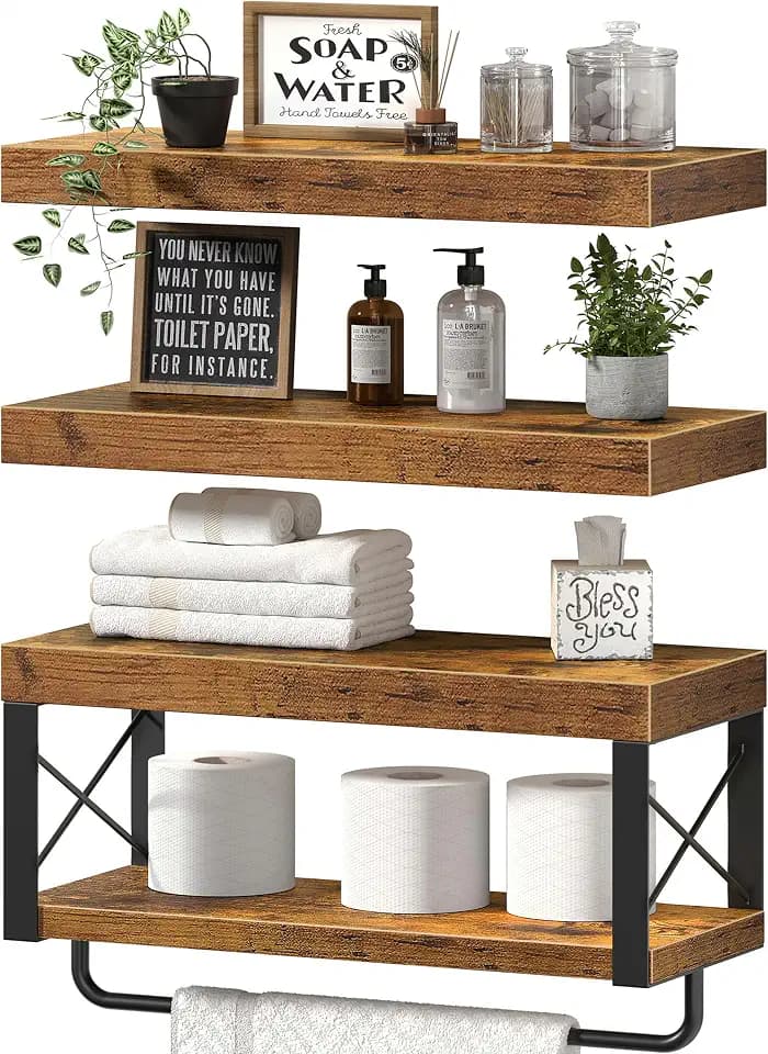 QEEIG Bathroom Shelves Over Toilet (Brown, Set of 3, 15.7")