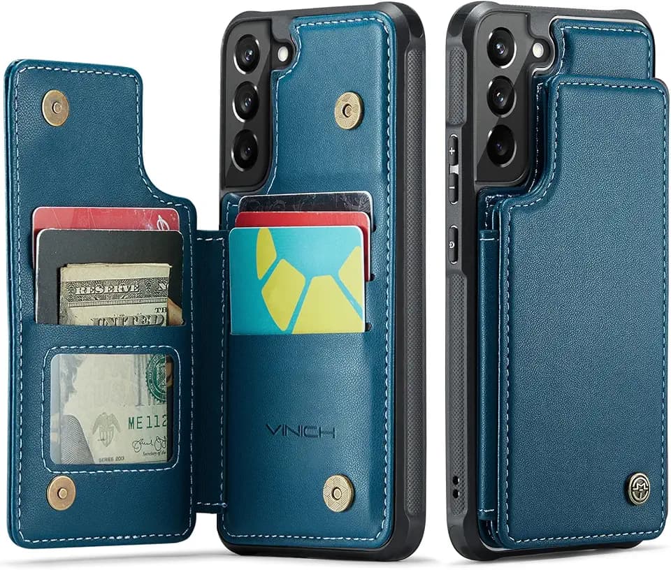 Vinich for Samsung Galaxy S22 Plus Wallet Case with Card Holder, Blue