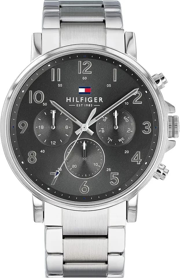 Tommy Hilfiger Herren 46mm Analog Multifunktions-Quarzuhr - 3 Hilfszifferblätter, Edelstahl- oder Lederarmband, 5 ATM Wasserdicht