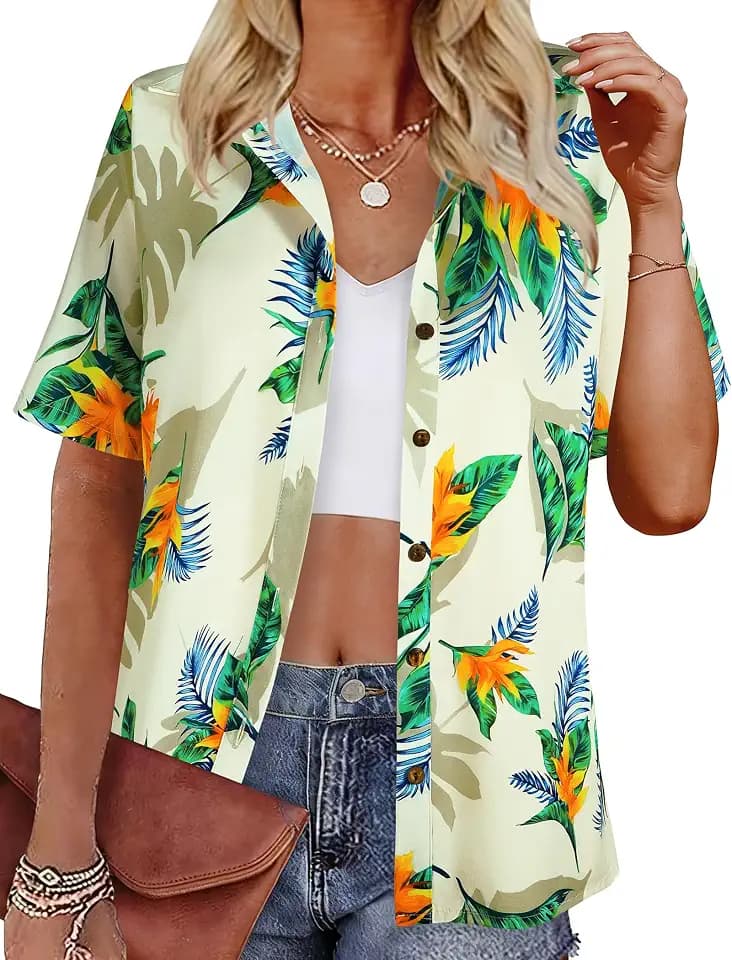 LILYCHIC Women's Hawaiian Shirts Coconut Button Summer Soft Button Down Shirts Short Sleeve
